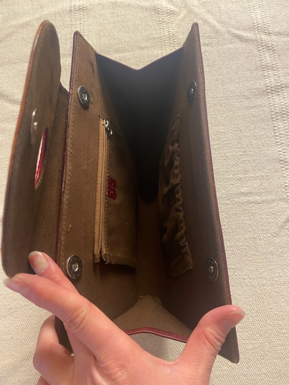 Sold Tooled Leather Clutch | Embossed Floral | Burgundy Multi | Genuine Leather - Picture 5 of 8